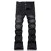 European Station American Style Trendy Brand New Black Gray Washed Scratched Patch Paint Graffiti Stretch Slim Fit Jeans_mkmklike.com