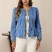 Women's Solid Color Denim Shirt Autumn 2026 European American Style Casual Versatile Pullover round Neck Puff Sleeve Top_mkmklike.com