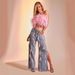 Women's Clothing Washed Distressed Wide Leg Pants Plush Diamond Chain Decorated Slit Straight Jeans Women_mkmklike.com