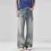 Men's Clothing Men's Spring Style Flared Jeans Washed Distressed Whiskers Straight Leg Loose Fit Wide Leg Casual Trousers_mkmklike.com