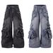 Men's Heavy-Duty Multi-Pocket Workwear Jeans Vintage Distressed Denim With Asymmetric Design & Flared Leg Edgy Streetwear For Urban Explorers_mkmklike.com