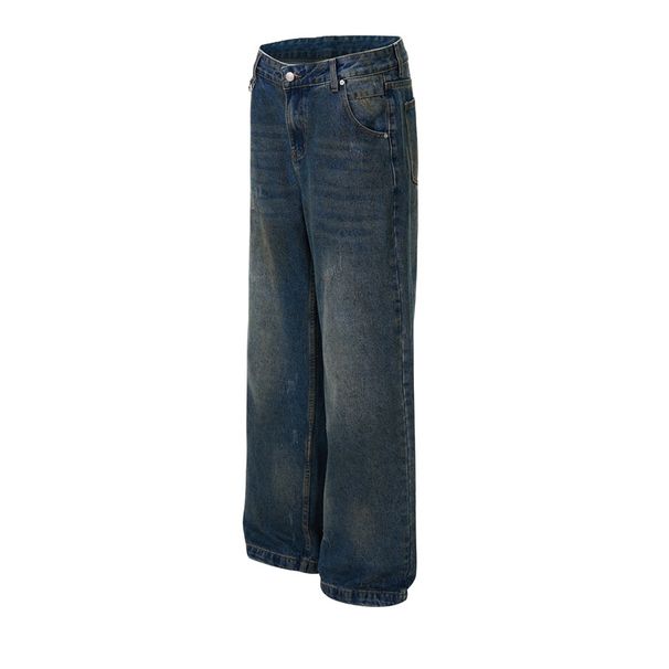 Men's Clothing Street Clenafit Retro Blue Distressed Jeans Men And Women Loose Wide Leg Straight Pants_mkmklike.com