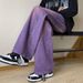 American Retro Purple Jeans Washed And Old Loose Straight Wide Legs Piled Large Size Trousers_mkmklike.com