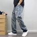 Unisex Distressed Patchwork Denim Jeans Relaxed Straight Leg Vintage Washed High Street Fashion_mkmklike.com