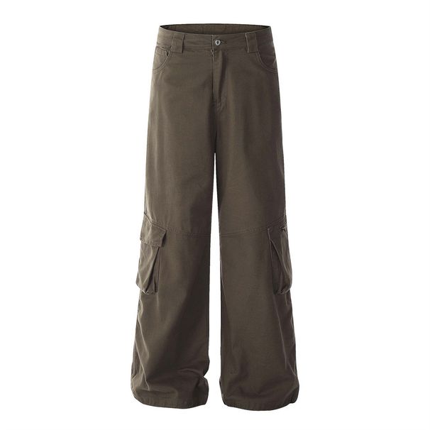American High Street Workwear Long Pants Men's Solid Color Versatile Loose Wide-Leg Vibe Trendy Brand Large Pocket_mkmklike.com
