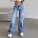 Women's High-Waisted Slimming Straight Leg Jeans Floor-Length Trousers Regular Fit Solid Color Fashion_mkmklike.com