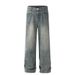 Washed Vintage Denim Men's Workwear Punk Street Style Design Sense Personality Loose Wide-Leg Straight Pants_mkmklike.com