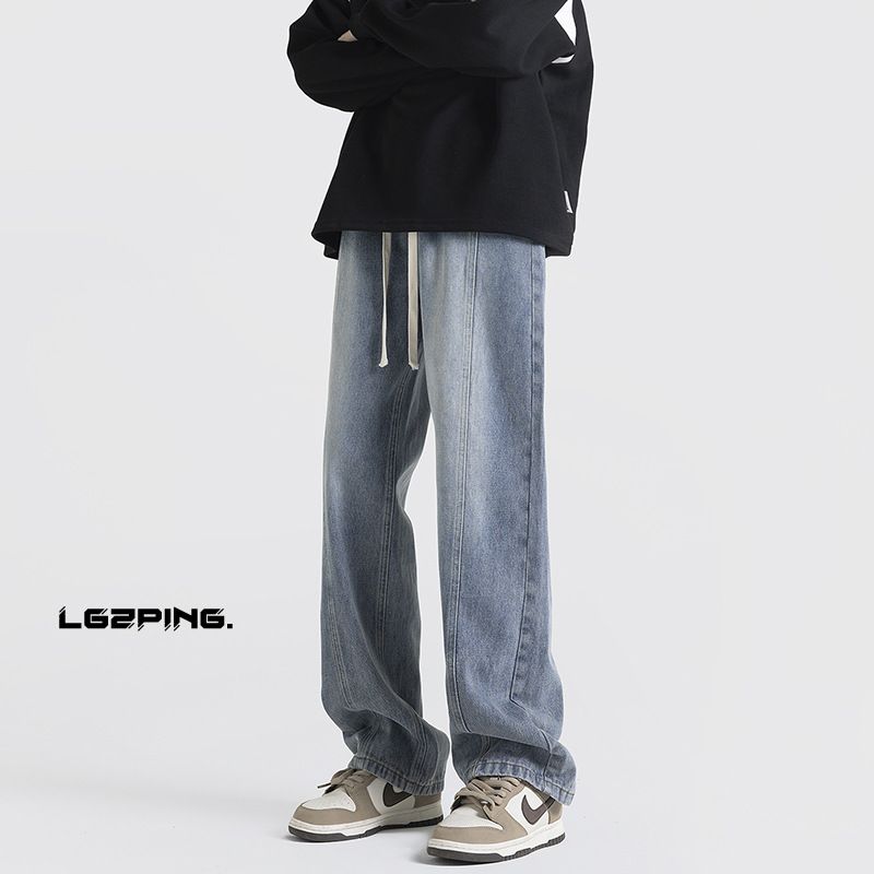 American-style Streetwear Distressed Drawstring Elastic Waist Jeans For Men And Women, Trendy Brand Deconstructed_mkmklike.com