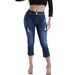Women's Stretch High-Waisted Cropped Jeans – Slim Fit Denim Capri With Pocket Detail (Dark Blue, S-XL, Comfortable Plus Size Summer Pants)_mkmklike.com