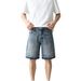 Men's Denim Shorts Rhinestone Embellishments European American Style Trendy Versatile Full Rhinestone Five Point Loose Fitting Mid Length_mkmklike.com