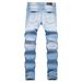 Spot Jeans Men's Light Color Slim Fit Skinny Jeans Embroidered Distressed Sequined Patch Work Casual Denim Pants_mkmklike.com