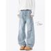 Nordmann American Style Vibe Washed Retro Blue Deconstructed Scimitar Jeans For Men, Cool High Street Loose Straight Wide-Leg_mkmklike.com