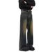 Men's Retro Distressed Washed Flared Jeans Midweight Straight Leg Trousers Trendy American Style Loose Dad Jeans Floor Length_mkmklike.com