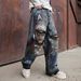 Men's Clothing American Vibe Dirty Old Graffiti Wide Leg Jeans Men's Personality Ripped Handsome Straight Casual Pants Men_mkmklike.com