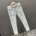 Light Colored Ripped Jeans Spring New Korean Version Trendy Men's Versatile Slim Fit Elastic Cropped Pants Trend_mkmklike.com