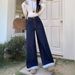 Petite Korean-style Loose Wide-leg Jeans Women, 2025 New Model, With Bow And Plaid Patchwork Design, Stylish Long Pants_mkmklike.com