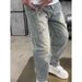 Men's Distressed Embroidered Slim-Fit Jeans – Vintage Washed Denim | Elastic Waist | Relaxed Tapered Streetwear Pants (Blue, M-3xl)_mkmklike.com
