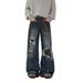 Vintage Streetwear Camo Patchwork Ripped Jeans For Men & Women – Relaxed Straight-Leg Unisex Denim Pants_mkmklike.com