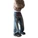Retro Washed Distressed Men's Jeans - Loose Fit Straight Leg With Letter Print, Slightly Flared For Trendy Style_mkmklike.com