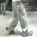 Men's Streetwear Denim Pants – Oversized Distressed Jeans With Hand-Painted Graffiti & Vintage Washed Look (Light Blue, Straight Fit)_mkmklike.com