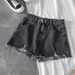 Women's High Waist Slimming Denim Shorts Summer Ripped Wide Leg Pants Loose Versatile A-Line Hot Girl Trendy Frayed Hem_mkmklike.com