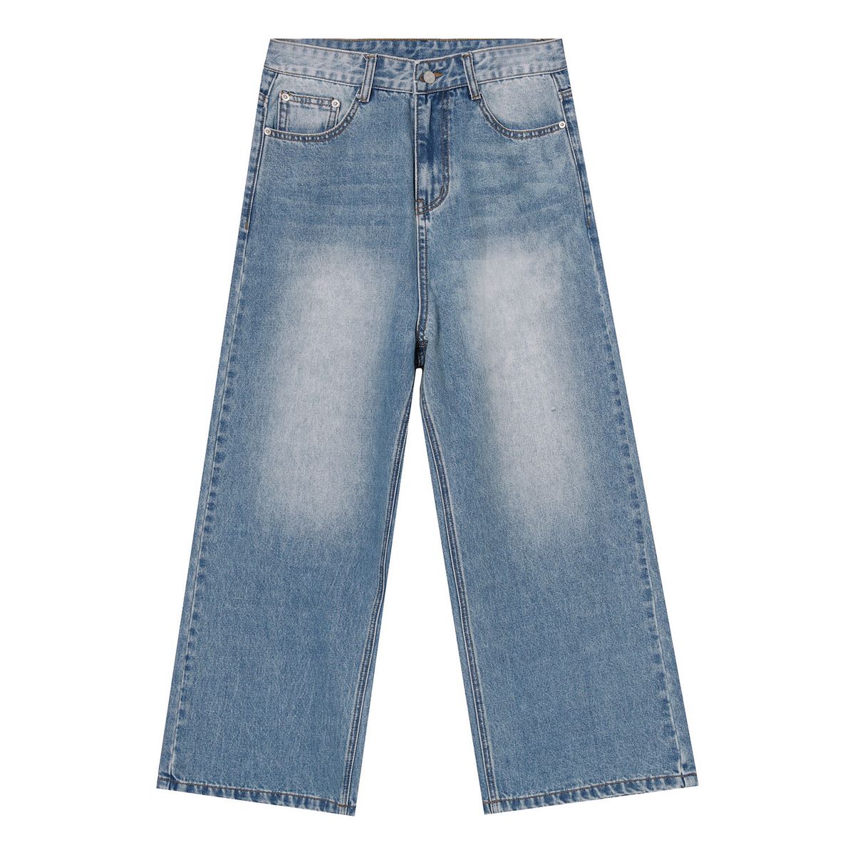 EF JEANS | 2023 New Product, Korean Version Loose And Versatile Essential Blue Straight Wide Leg Jeans Men's Casual_mkmklike.com