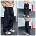 Men's High-Street Embroidered Raw Denim Jeans - Relaxed Straight Leg Loose Fit Casual Pants For Urban Streetwear_mkmklike.com