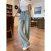 2026 New Vintage Loose Straight-Leg Denim Pants For Women, High-Waisted, Washed Design, Floor-Length Wide-Leg Trousers_mkmklike.com