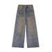 Men's Clothing Retro Dirty Wash Old Lazy Loose Jeans High Street Vibe Loose Wide Leg Pants Mopping Trousers_mkmklike.com