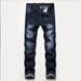 Men's Clothing Men's Distressed Black Stretch Jeans Plus Size Light Color Trendy Mid Waist Wide Leg Trousers Machine Washable Cotton_mkmklike.com