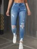 K New Elastic Perforated Slim Fit Women's Jeans Fashion Pants_mkmklike.com