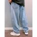 Retro Light Blue Wide Leg Dad Jeans For Men Trendy Heavily Washed Slimming Loose Fit Version_mkmklike.com