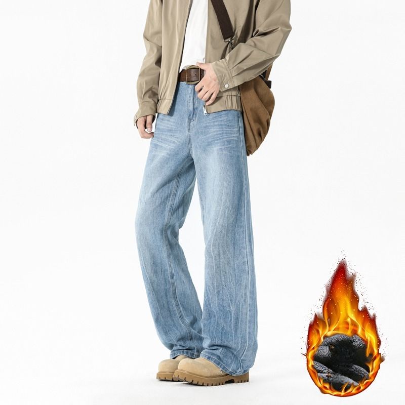 Fleece Thickened Lightning Pattern Jeans Men's Beauty High Street Men's Micro-pull Pants Slim-fit_mkmklike.com