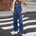 Washed Denim Button-Down Shirt & Straight-Leg Pants Set For Women – Comfortable & Stylish Two-Piece Outfit_mkmklike.com