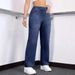 Women's Straight Leg Jeans Mid Rise Casual Style Elastic Waistband Stretch Fabric Drawstring_mkmklike.com