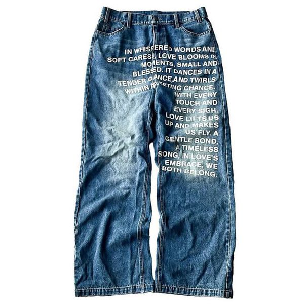 Men's Clothing 2026 Cross Border Street American Retro Hip Hop Loose Baggy Letter Print Jeans Men_mkmklike.com