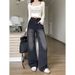 Korean Style Women's Distressed Retro Denim Jeans Loose Fit Straight Leg Floor Length Trousers for Spring Autumn Cleanfit_mkmklike.com