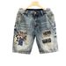Men's Distressed Embroidered Denim Shorts Vintage Washed Casual 5-Inch Inseam Summer Shorts with Patchwork Details_mkmklike.com