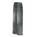 Washed Distressed White Denim Straight-Leg Punk Loose Wide-Leg Frayed Vintage Casual Pants Men's Trend_mkmklike.com