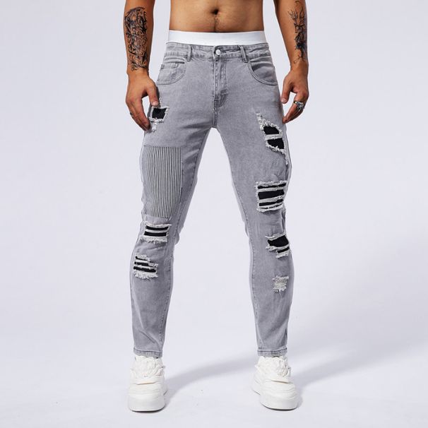 Men's Slim Fit Stretch Distressed Embroidered Denim Jeans Comfortable Fashionable for All Seasons_mkmklike.com