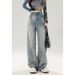 American Retro Ripped Jeans For Women, Summer 2026, Petite Straight Loose Floor-length Wide-leg Pants_mkmklike.com