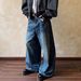Men's American Style Washed Whiskered Scimitar Silhouette Jeans High Street Loose Fit Wide Leg Versatile Floor Length Trousers_mkmklike.com