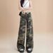 American Style Camouflage Cargo Jeans For Women Summer Loose Fit Versatile Slimming High Waist Cuffed Straight_mkmklike.com