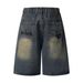 Men's Clothing Painted Spider Denim Shorts Loose Retro Distressed Blue Straight Shorts_mkmklike.com