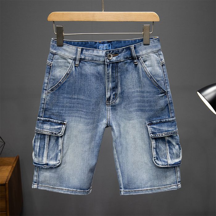American Fashion Brand Multi Pocket Denim Shorts Men's Workwear Military Five Quarter Pants Summer Loose Plus Size Mid Length Shorts Horse Pants_mkmklike.com