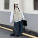 Chicco Chicco Japanese Style College Wind Simple Retro Loose Versatile Knitted Vest Shirt Denim Skirt Women's Outfit Set_mkmklike.com