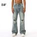 EF JEANS | 2024 Four Seasons New Product Street Wind Wear Broken Holes Old Retro Micro-pull Jeans Tide_mkmklike.com