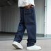 Men's American Retro Wide Leg Pants Denim Mid Waist Loose Fit Slimming Straight Leg Striped Floor Length For Spring Autumn_mkmklike.com
