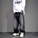 Men's Distressed Washed Jeans – Loose Fit Streetwear Style With Splatter Paint Effect & Vintage Wash (Dark Grey)_mkmklike.com