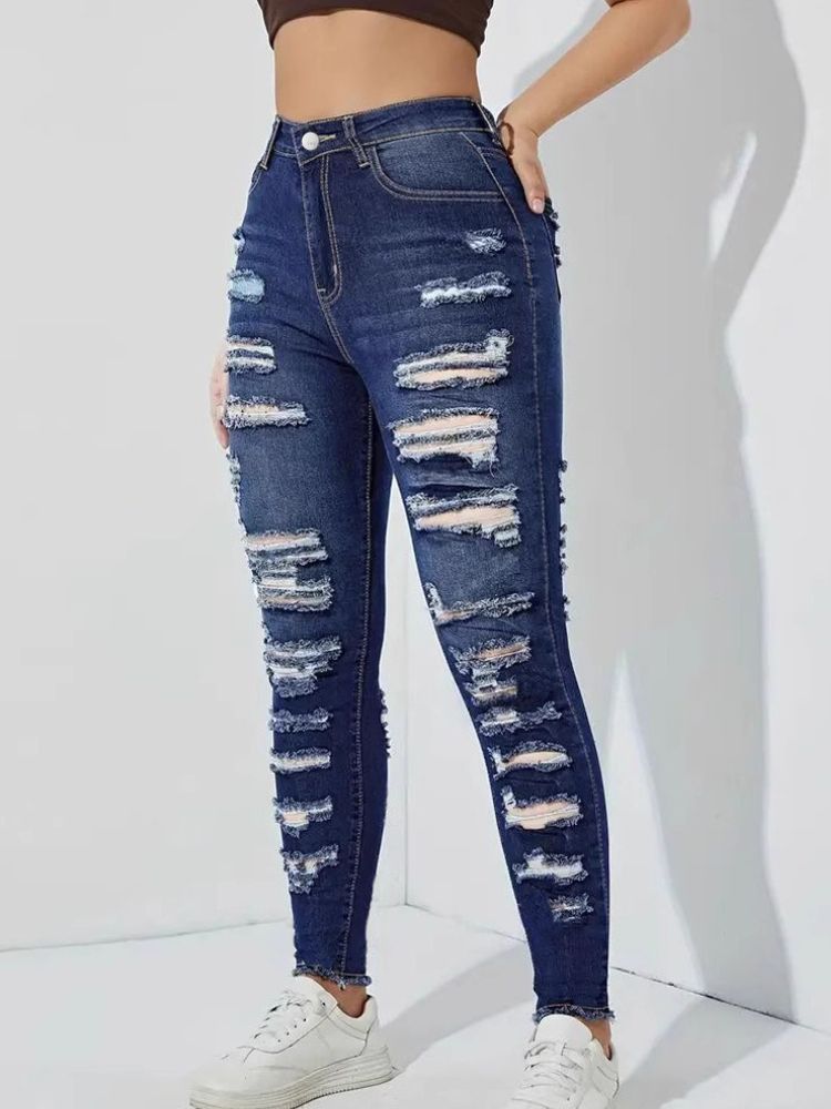 K Fashion Ripped Frayed Stretch Women's Skinny Jeans_mkmklike.com